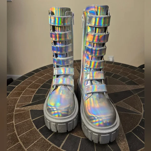 NIB Club Exx Dolls Kill Holographic Ice Breaker Platform Boots - Picture 3 of 12